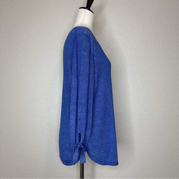 Talbots 100% Linen Split Crewneck Sleeves Tie Sweater - Picture 8 of 13